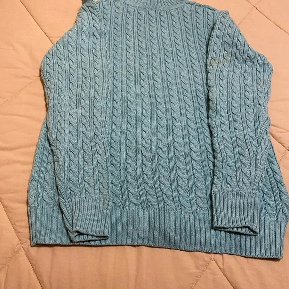 Croft & Barrow Turquoise Comfy Cable Knit Turtleneck Sweater Size Large - Picture 4 of 12